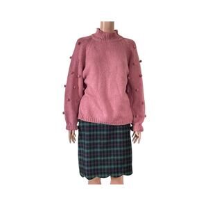 CeCe Pink Mock Neck Pom Pom Sleeve Sweater Size Large